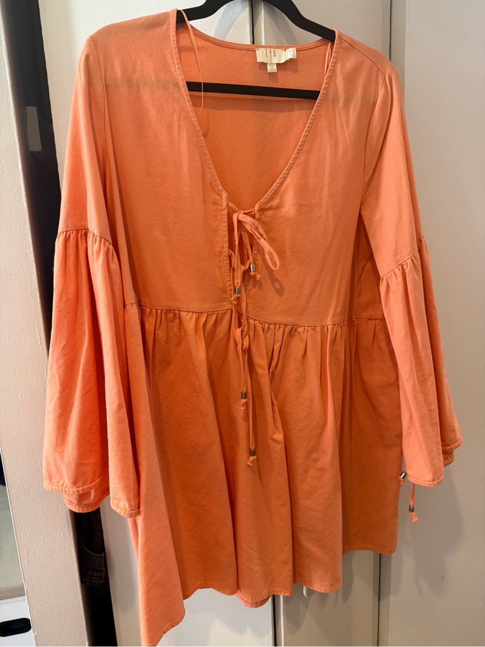 Women’s Long Sleeve Tie-Front Dress in Coral